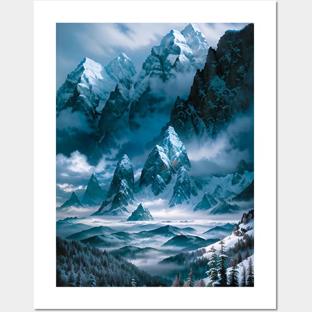 Snowy Mountains in a Fantasy Winter Setting Wall Art by CursedContent